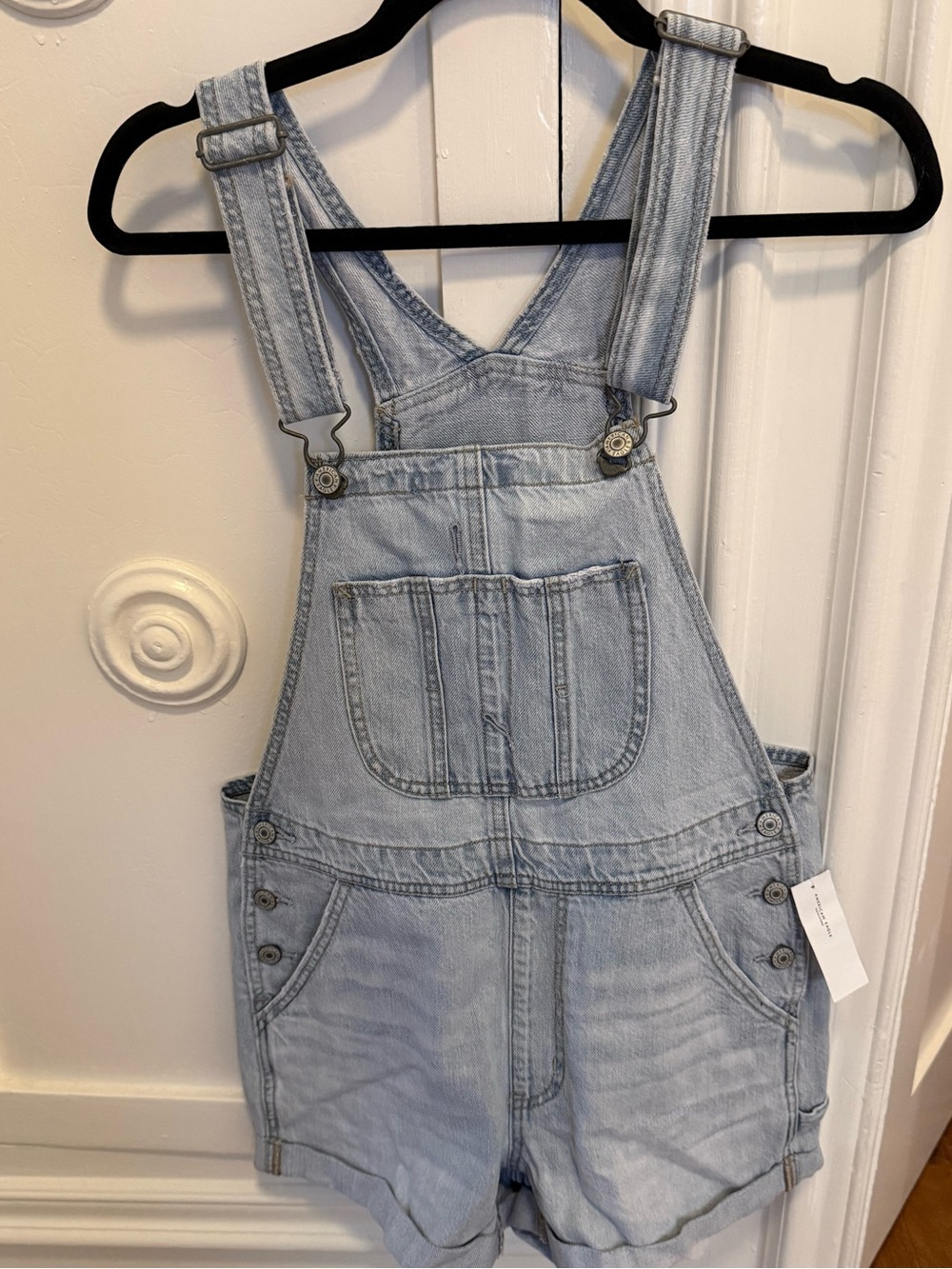 American Eagle Outfitters Light Blue Denim Short Overalls